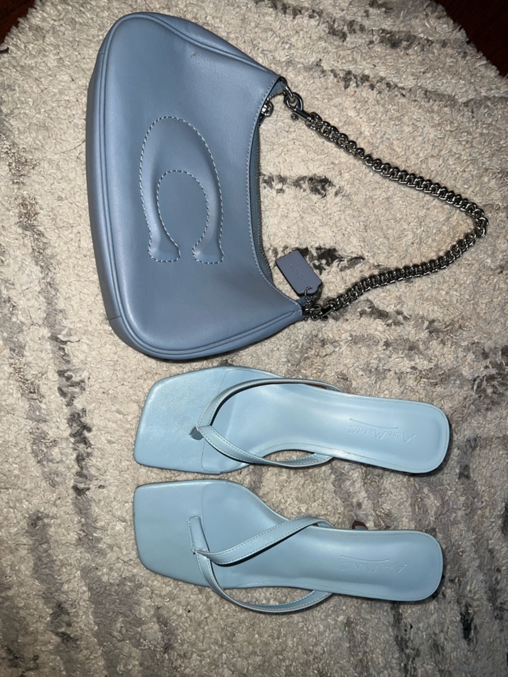 Coach Blue Leather Shoulder Bag and blue Sandals Set